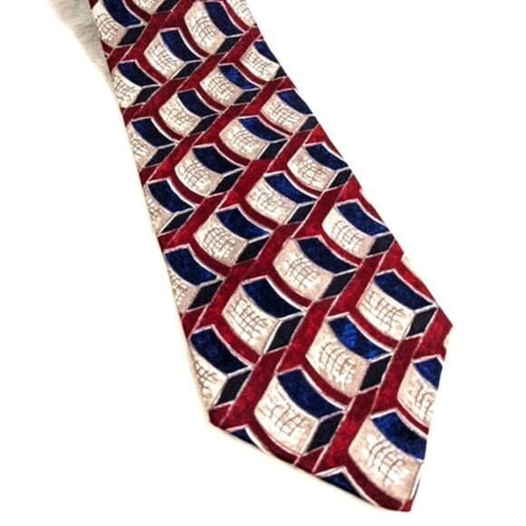 Men's Vintage 100% Silk Tie Checkered Abstract Motif by Cluett - Picture 4 of 14